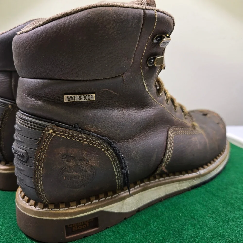 Georgia Steel Toe Work Boots Men's 13M Brown Leather Waterproof Wedge ST‎ WP
